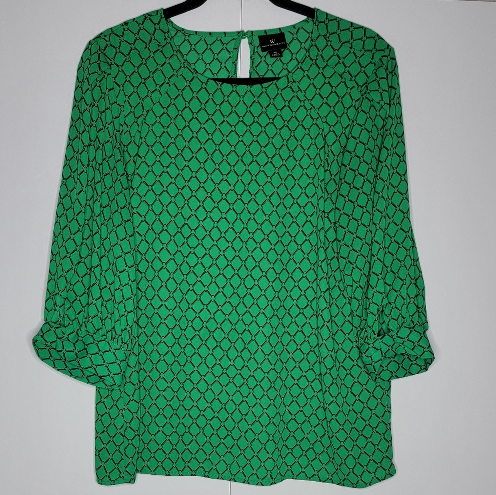Worthington Green Geometric Blouse
